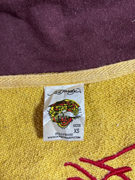 Ed Hardy by Christian Audigier Yellow Panther & Rope Print Zip-Up Hoodie (XS)