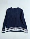 Tommy Hilfiger Navy Cable Knit Sweater with Striped Hem (XL)