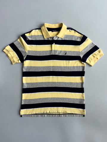 Nautica Striped Pique Polo Yellow Navy Grey (L)