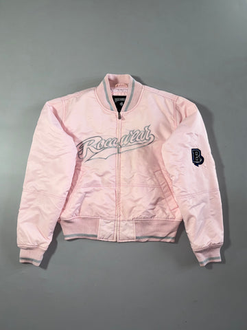 Y2K Rocawear Pink Satin Varsity Bomber Jacket (S)