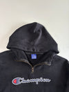 Champion Black Fleece Quarter-Zip Hoodie with Script Logo (2XL)