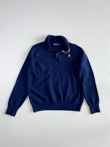 Polo Golf Ralph Lauren Quarter-Zip Knit Sweater with Suede Trim – Navy (S)