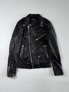 Vintage | Black Leather Double Rider Biker Jacket – Silver Zip Hardware | (S)