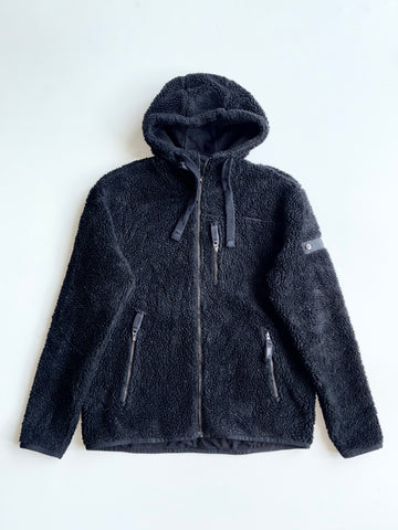 National Geographic Black Sherpa Fleece Zip-Up Hooded Jacket (L)