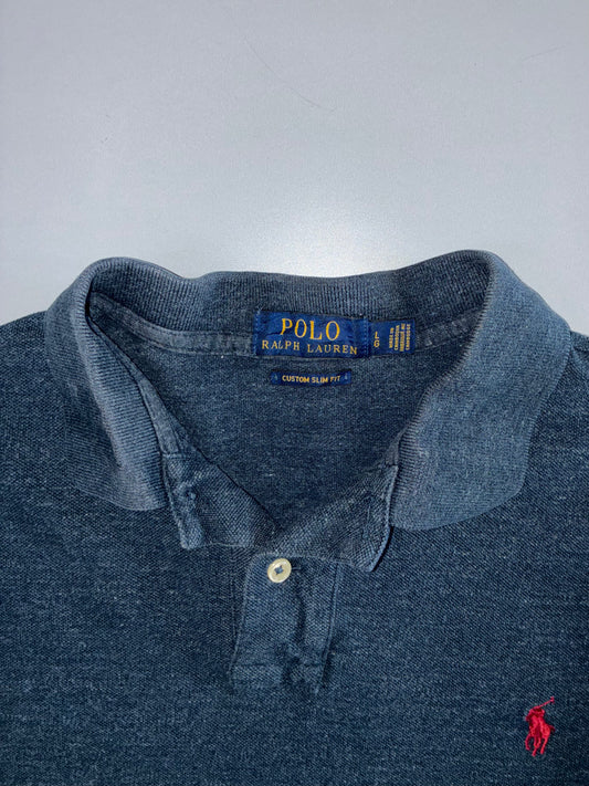 Polo Ralph Lauren Navy Marl Long Sleeve Polo Custom Slim Fit (M)