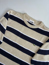 Vintage Chemise Lacoste Beige & Navy Striped Knit Sweater – Made in France (M)