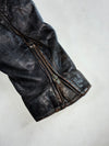 Vintage Black Leather Biker Jacket  Belted, Brass Zips, Classic Perfecto Style (XL)