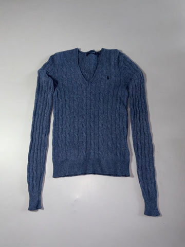 Ralph Lauren Blue Cable Knit V-Neck Sweater Women’s (XS)