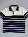 Lacoste Navy & White Striped Polo  Croc Logo | Slim Fit (L)