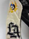 FSBN “Rough” Graphic Varsity Jacket with Tiger & Flaming 8-Ball Design – Black & Cream (S)