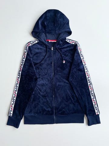 Fila Navy Velour Taped Logo Zip-Up Hoodie (S)