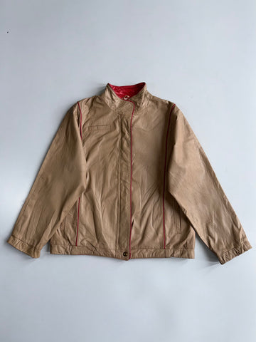 Vintage Tan Leather Jacket with Red Piping/Lining (S/M)