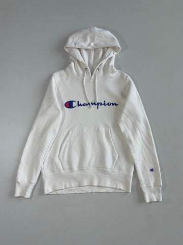 Champion White Script Logo Pullover Hoodie (S)