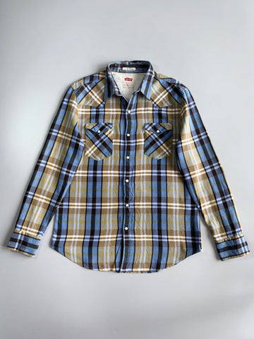 Levi’s Slim Fit Western Plaid Shirt Pearl Snap Buttons, Dual Chest Pockets, (XL)