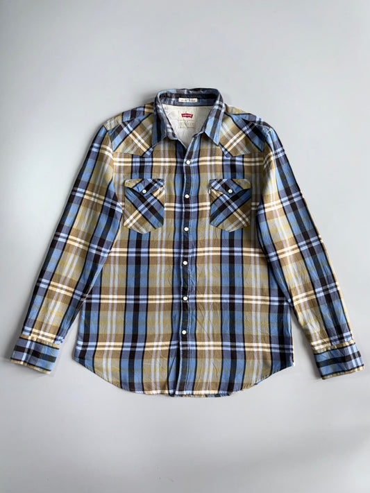 Levi’s Slim Fit Western Plaid Shirt Pearl Snap Buttons, Dual Chest Pockets, (XL)