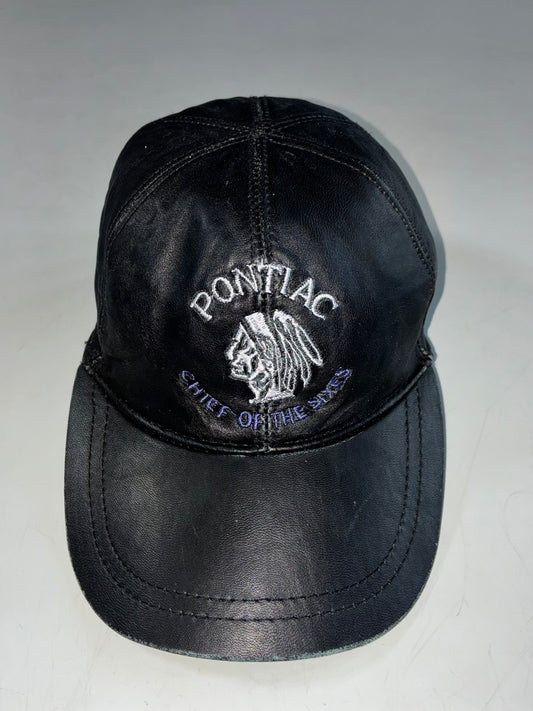 Vintage Pontiac Chief of the Sixes Embroidered Black Leather Cap (Adjustable)