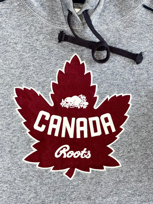 Roots Canada Maple Leaf Grey Hoodie — Made in Canada (L)