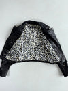 GGPX New York Black Studded Belted Leather Biker Jacket with Leopard Lining,Women’s (XS)
