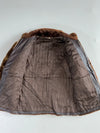 Vintage Italian Brown Sherpa Fur Jacket with Quilted Leather Chevron Yoke – Made in Italy (S/M)