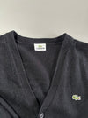 Vintage Lacoste Black Wool V-Neck Cardigan – Classic Croc Logo (XL)