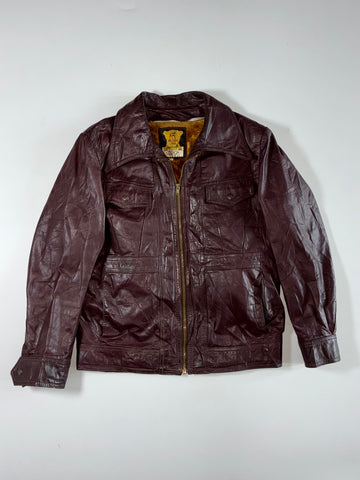 Victory 70s | Burgundy Leather Jacket – Sherpa Lined USA Made | (M)