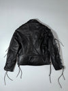 Vintage Black Lace-Up Leather Biker Jacket  L