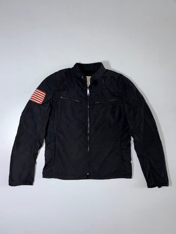 Vintage Ralph Lauren Denim & Supply Military Moto Jacket Black USA Flag Full Zip (M)