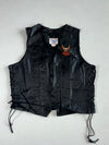 Vintage Vanguard Black Leather Biker Vest – Harley-Davidson Eagle Patch, Side Lace-Up (L)
