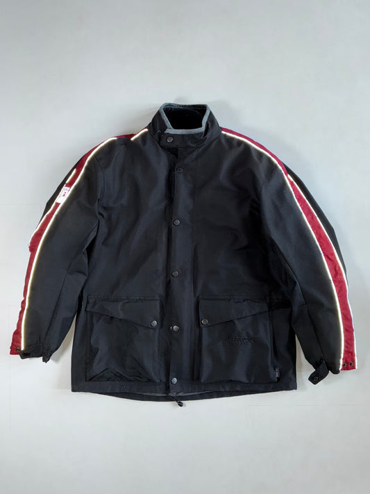 Dainese Gore-Tex Black & Maroon Motorcycle Jacket – Reflective Stripes, Made in Italy (2XL)