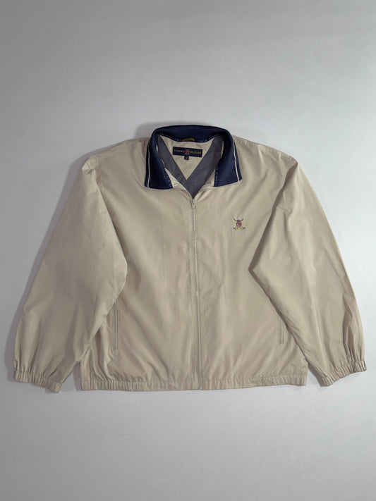 Tommy Hilfiger Golf | Vintage Beige Navy Collar Crest Harrington Jacket (2XL)