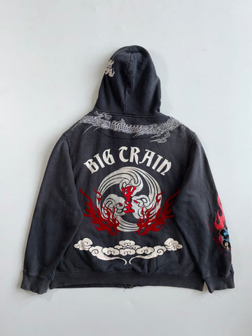 Big Train Osaka Dragon Embroidered Zip Hoodie with Wave Print Hood (2Xl)
