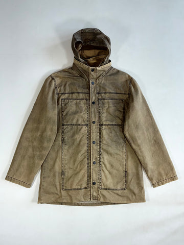 Armani Exchange Washed Khaki Coated Cotton Hooded Jacket – Quilted Lining (XL)