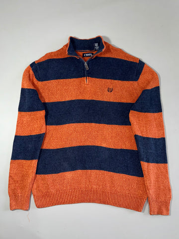 Chaps Rugby Stripe Quarter Zip Knit Sweater – (XL)