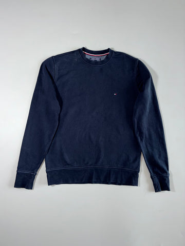 Tommy Hilfiger Navy Blue Crewneck Sweatshirt with Embroidered Flag Logo (L)