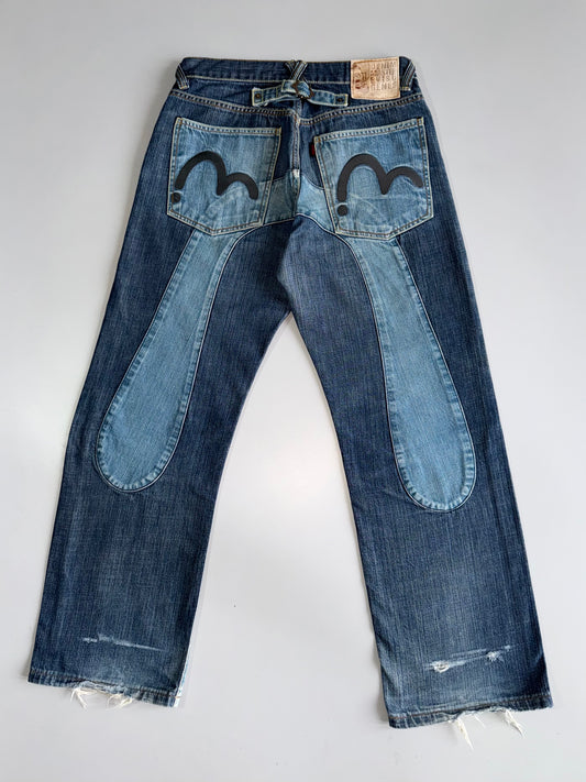 Vintage Evisu Jeans Iconic Gull Logo Panel Design (W30) (W-30, L-39)