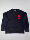 AMI Paris Black Knit Sweater – Red Heart A Logo (2XL)
