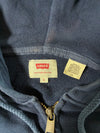 Vintage Levi's Navy Blue Spellout Zip-Up Hoodie (L)