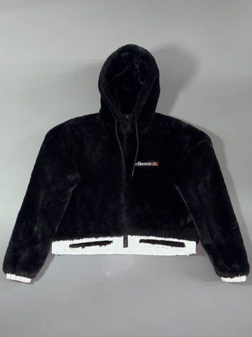 Ellesse | Faux Fur Cropped Hoodie Black | Women’s (L)