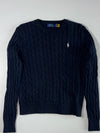 Polo Ralph Lauren Navy Cable Knit Crewneck Sweater – White Pony – (XS)