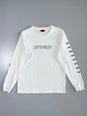 Caco Superman Foil Print Long Sleeve Tee in White (S/M)