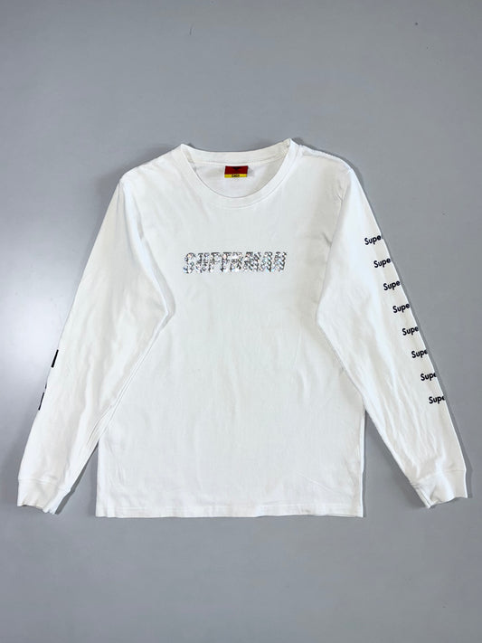 Caco Superman Foil Print Long Sleeve Tee in White (S/M)