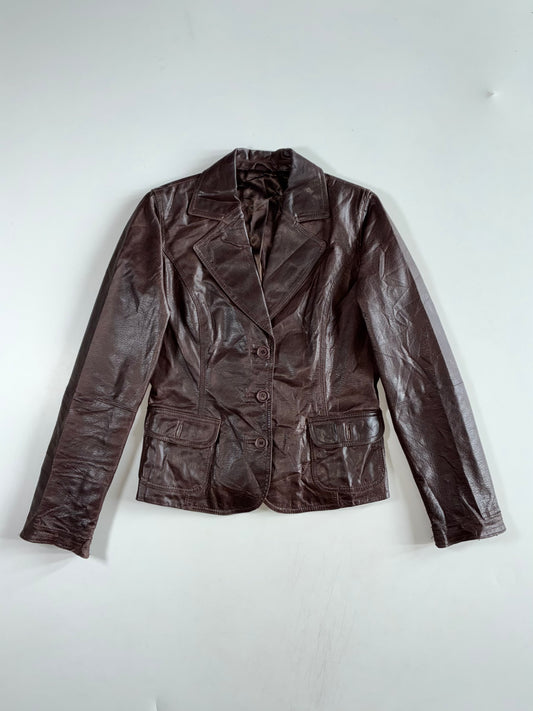 Vintage Brown Leather Blazer Jacket Women’s (S)