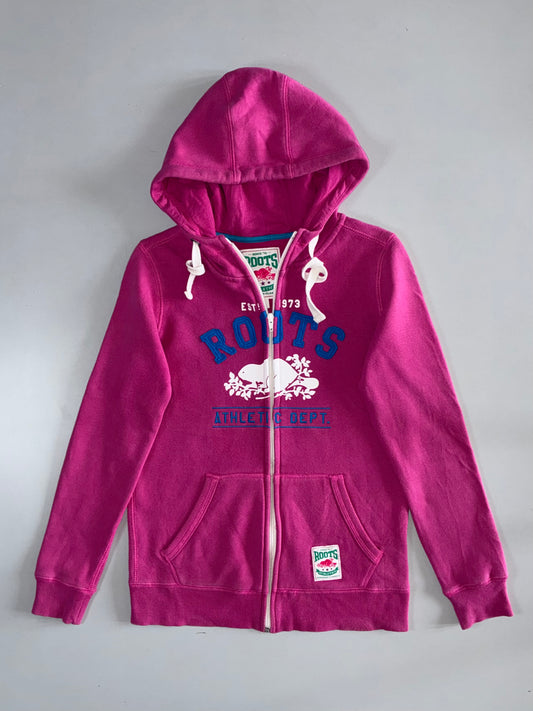 Roots Canada “Est. 1973” Athletic Dept. Full-Zip Hoodie Magenta Pink (XS)