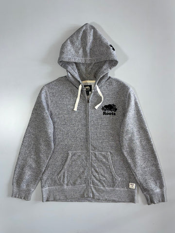 Roots Canada Beaver Logo Zip-Up Hoodie Salt & Pepper Grey (L)