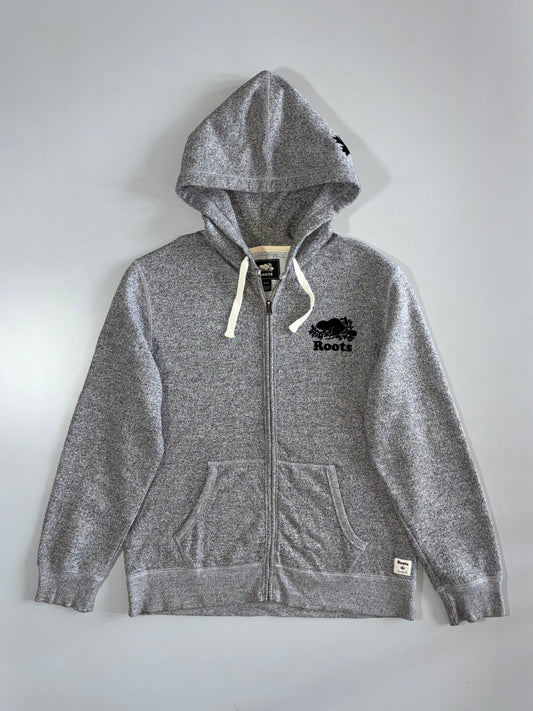 Roots Canada Beaver Logo Zip-Up Hoodie Salt & Pepper Grey (L)