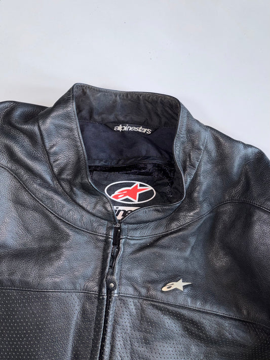 Alpine Star Original Pure Leather Motorcycle Racing Jacket (Paded) (2XL)