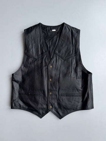 Vintage Leather Waistcoat Vest | Western Cut Brass Buttons | Genuine Leather (M)