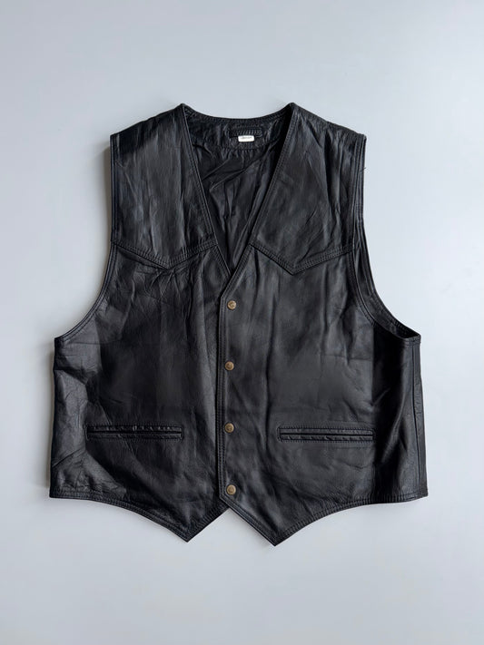 Vintage Leather Waistcoat Vest | Western Cut Brass Buttons | Genuine Leather (M)