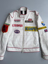 90's Dolce & Gabbana Vintage Racing Leather Jacket | “Indianapolis” Monte Carlo Patches | White Sheep Leather | Made in Italy Size (S/M)