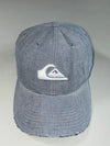 Quiksilver Chambray Blue Distressed Brim Cap – Embroidered Wave Logo (Adjustable)